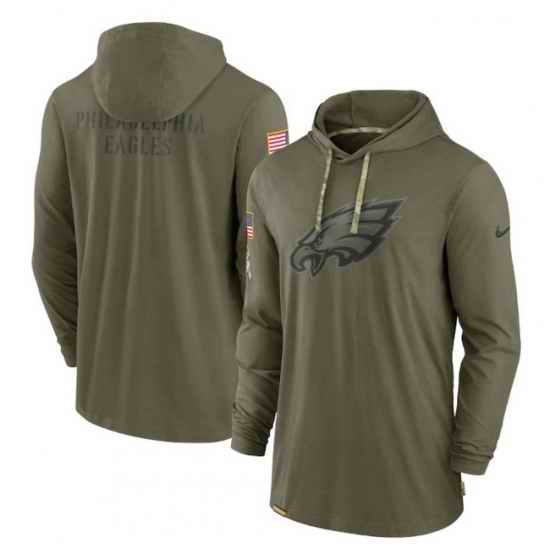 Men Philadelphia Eagles 2022 Olive Salute To Service Tonal Pullover Hoodie